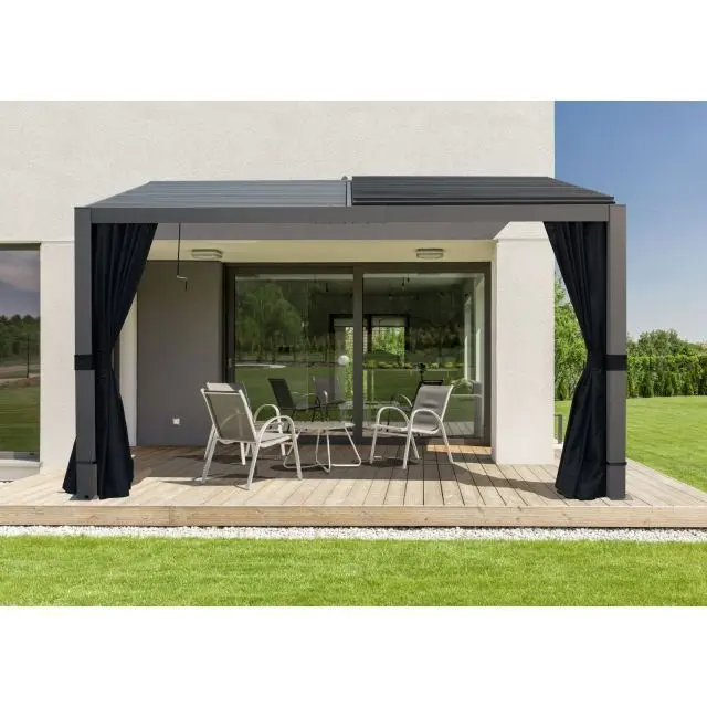 Gazebo Penguin Polyester Curtains for Nikko Wall-Mounted Pergola, 10 × 13 ft, Black