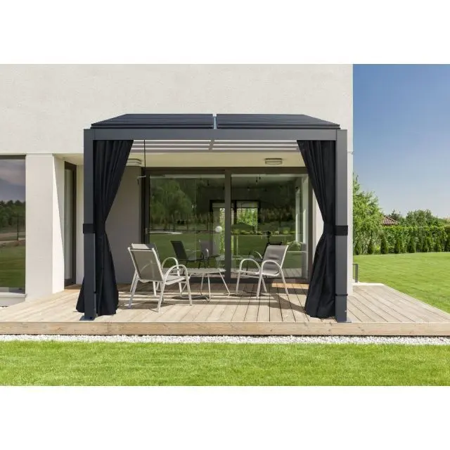 Gazebo Penguin Polyester Curtains for Nikko Wall-Mounted Pergola, 10 × 10 ft, Black