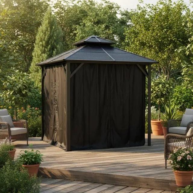 Gazebo Penguin Polyester Curtains for Shefford Gazebo, 8 × 8 ft, Black