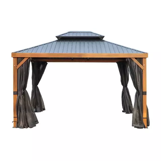 Gazebo Penguin Yosemite 12 x 16' double roof galvanized steel roof, aluminum posts wood finish