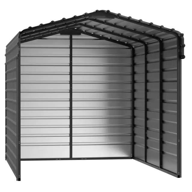 Arrow Steel Carport With 3 Wall Kits, 10X15X09, Charcoal