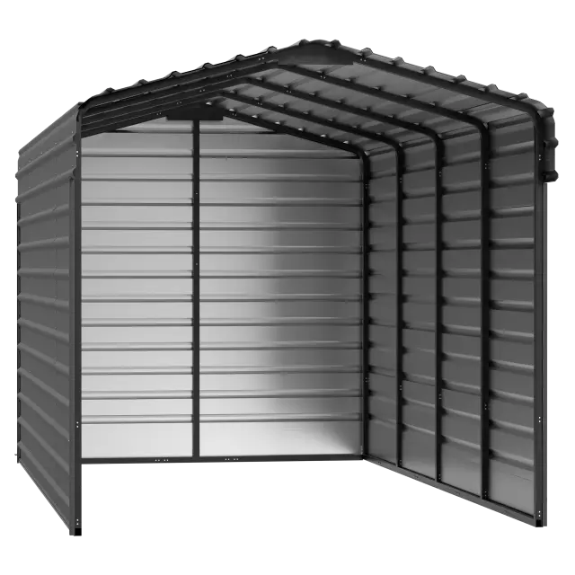 Arrow Steel Carport With 3 Wall Kits, 10X20X09, Charcoal