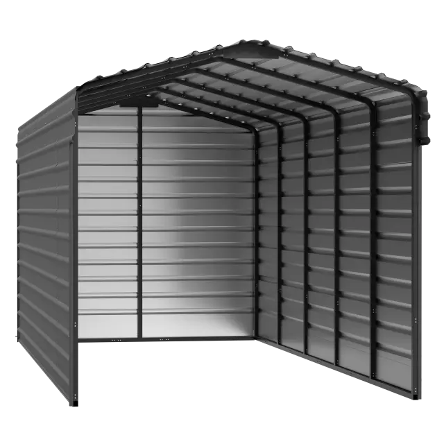 Abri d'auto Arrow en acier galvanisé 10 x 24 x 9 pi, fermé sur 3 côtés, charbon