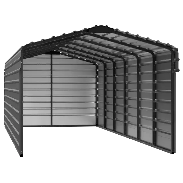 Abri d'auto Arrow en acier galvanisé 10 x 29 x 7 pi, fermé sur 3 côtés, charbon