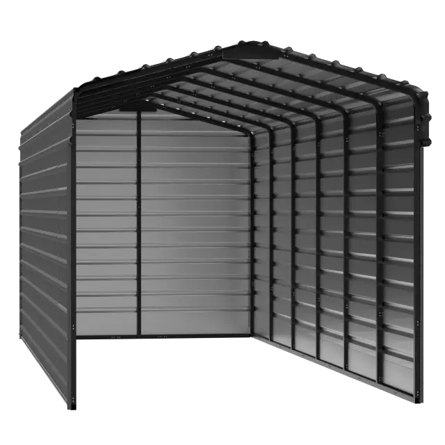 Abri d'auto Arrow en acier galvanisé 10 x 29 x 9 pi, fermé sur 3 côtés, charbon