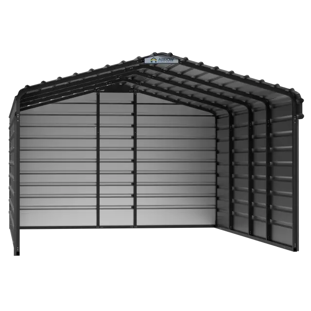 Abri d'auto Arrow en acier galvanisé 12 x 20 x 7 pi, fermé sur 3 côtés, charbon