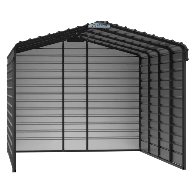 Abri d'auto Arrow en acier galvanisé 12 x 20 x 9 pi, fermé sur 3 côtés, charbon