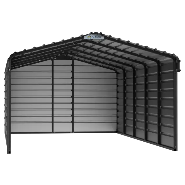 Abri d'auto Arrow en acier galvanisé 12 x 24 x 7 pi, fermé sur 3 côtés, charbon