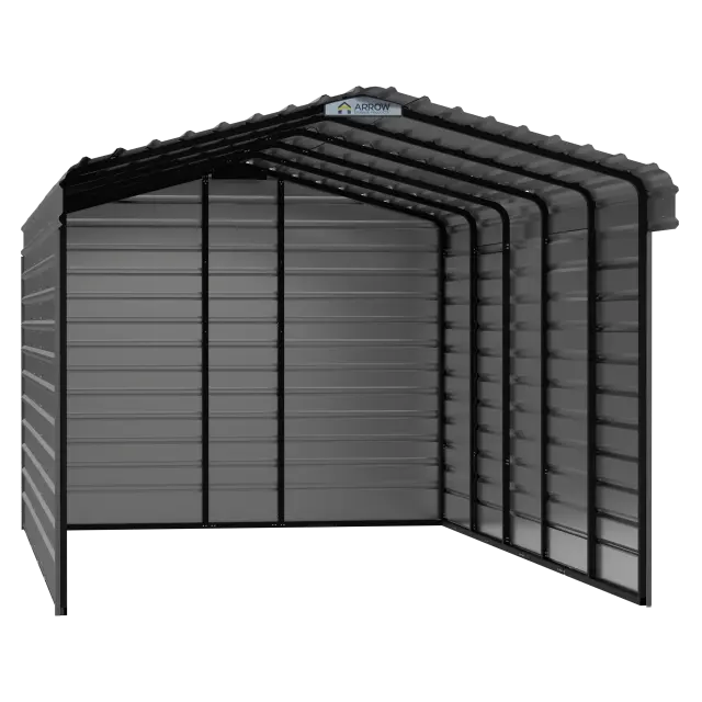Abri d'auto Arrow en acier galvanisé 12 x 24 x 9 pi, fermé sur 3 côtés, charbon