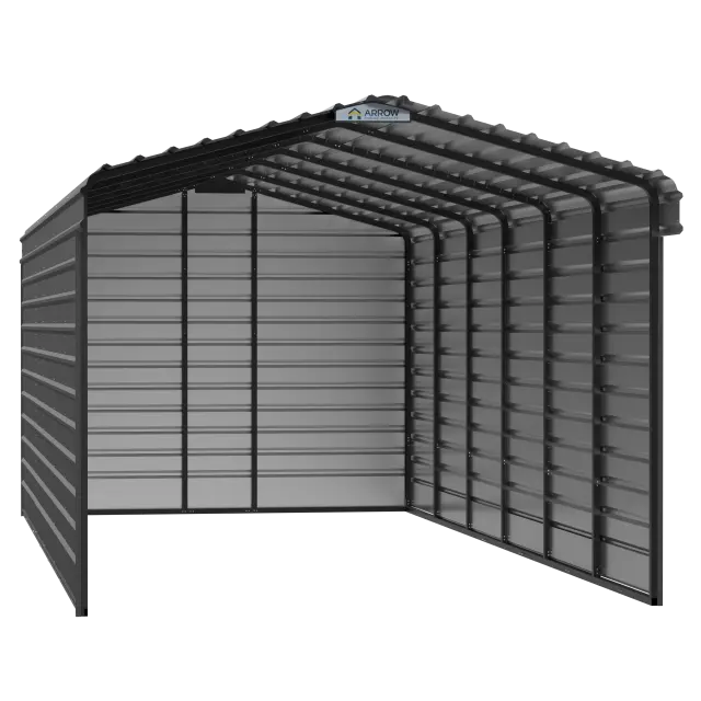 Abri d'auto Arrow en acier galvanisé 12 x 29 x 9 pi, fermé sur 3 côtés, charbon