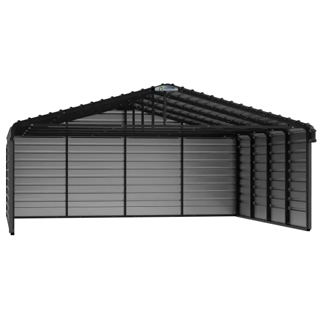 Abri d'auto en acier avec 3 parois, 20x20x07, charbon