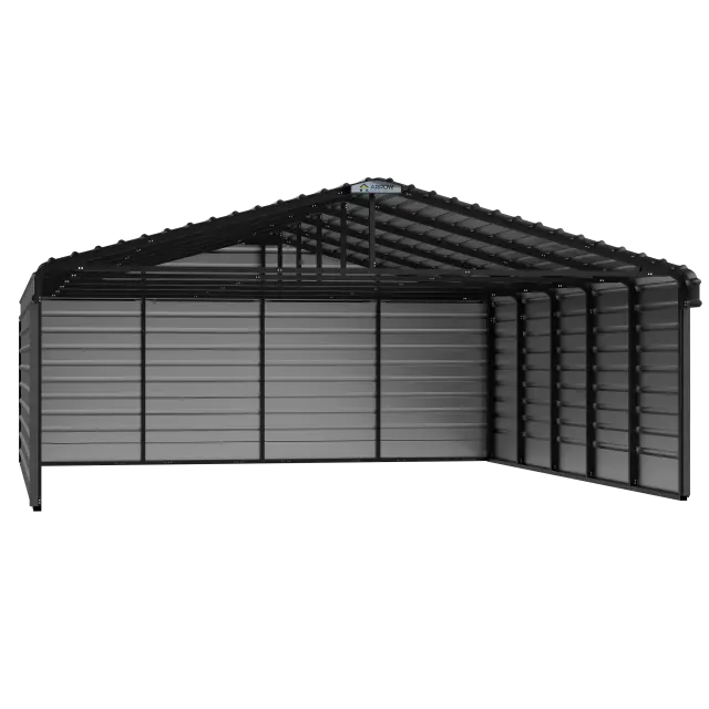 Abri d'auto en acier avec 3 parois, 20x24x07, charbon