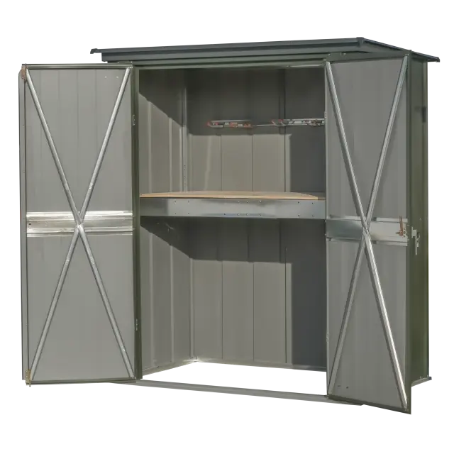 Scotts 5' X 3' Outdoor Potting Shed With Hanging Tool Rack And Tabletop Surface, Modern 2-Tone Galvanized Steel Garden Tool Shed, Vintage Green/Anthracite