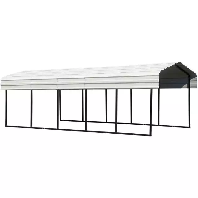Abri d'auto en acier galvanisé 10 x 24 x 7 pi, noir/coquille d'œuf