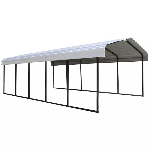 Abri d'auto en acier galvanisé 12 x 24 x 7 pi, noir/coquille d'œuf