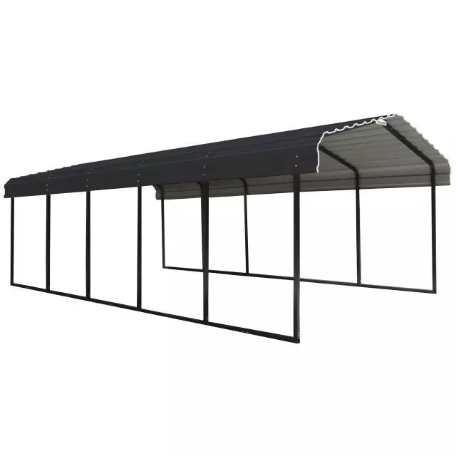 Abri d'auto en acier galvanisé 12 x 24 x 7 pi, noir/charbon