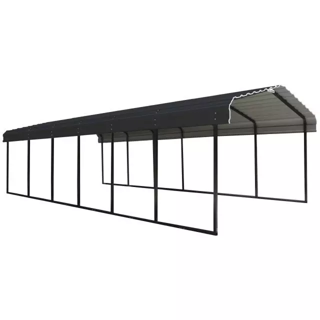 Abri d'auto en acier galvanisé 12 x 29 x 7 pi, noir/charbon