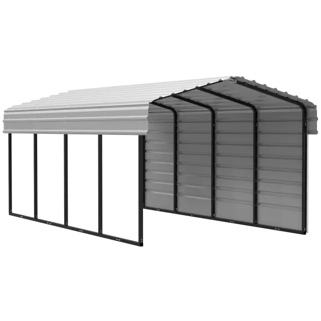 Arrow Carports Abri d'auto en acier galvanisé, avec enceinte 1 côté, Kit abri d'auto métallique, 10' x 20' x 7', coquille d'œuf