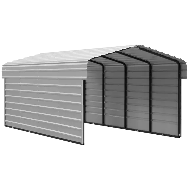 Arrow Carports Galvanized Steel Carport, with 2-Sided Enclosure, Compact Car Metal Carport Kit, 10' x 20' x 7' , Eggshell