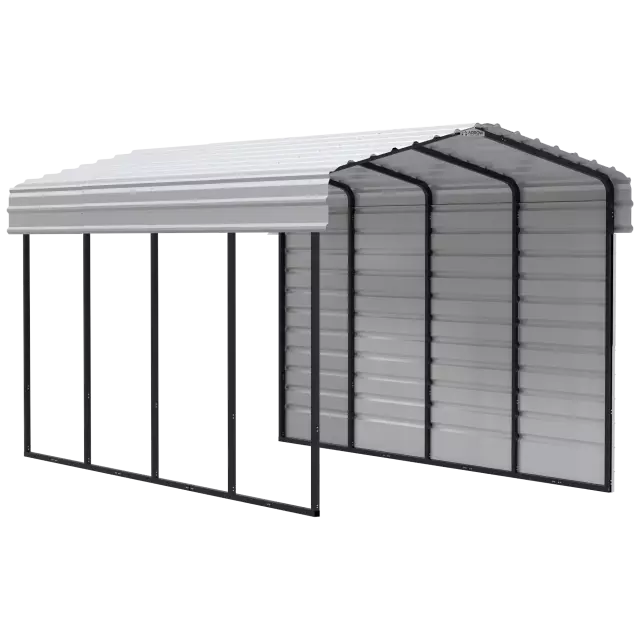 Arrow Carports Galvanized Steel Carport, with 1-Sided Enclosure, Compact Car Metal Carport Kit, 10' x 20' x 9' , Eggshell