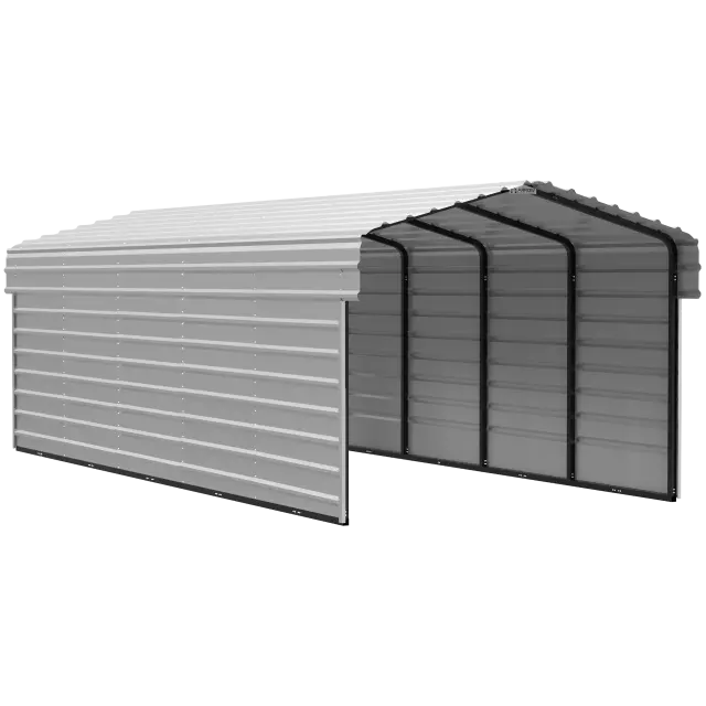 Arrow Carports Galvanized Steel Carport, with 2-Sided Enclosure, Compact Car Metal Carport Kit, 10' x 24' x 7', Eggshell
