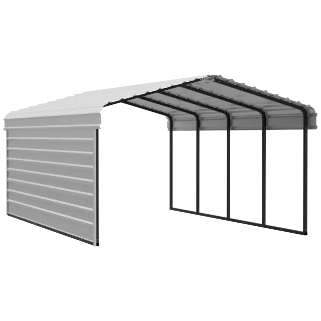 Arrow Carports Abri d'auto en acier galvanisé, avec enceinte 1 côté, Kit abri d'auto métallique, 12' x 20' x 7', coquille d'œuf