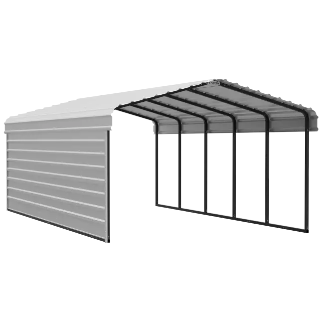 Arrow Carports Abri d'auto en acier galvanisé, avec enceinte 1 côté, Kit abri d'auto métallique, 12' x 24' x 7', coquille d'œuf