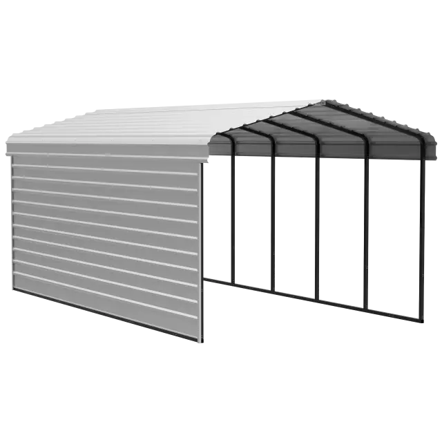 Arrow Carports Abri d'auto en acier galvanisé, avec enceinte 1 côté, Kit abri d'auto métallique, 12' x 24' x 9', coquille d'œuf