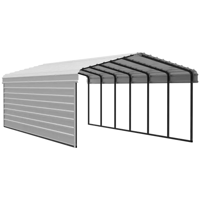 Arrow Carports Abri d'auto en acier galvanisé, avec enceinte 1 côté, Kit abri d'auto métallique, 12' x 29' x 7', coquille d'œuf