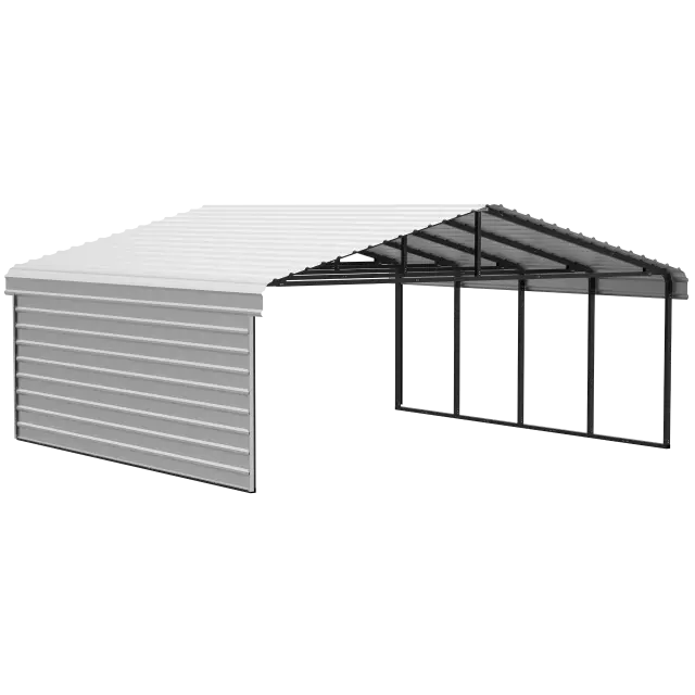 Arrow Carports Abri d'auto en acier galvanisé, avec enceinte 1 côté, Kit abri d'auto métallique, 20' x 20' x 7', coquille d'œuf