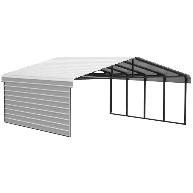 Arrow Carports Abri d'auto en acier galvanisé, avec enceinte 1 côté, Kit abri d'auto métallique, 20' x 20' x 9', coquille d'œuf