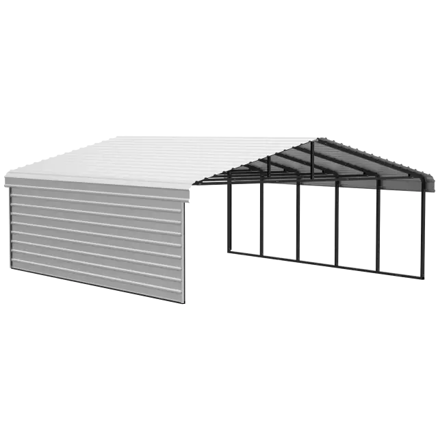 Arrow Carports Abri d'auto en acier galvanisé, avec enceinte 1 côté, Kit abri d'auto métallique, 20' x 24' x 7', coquille d'œuf