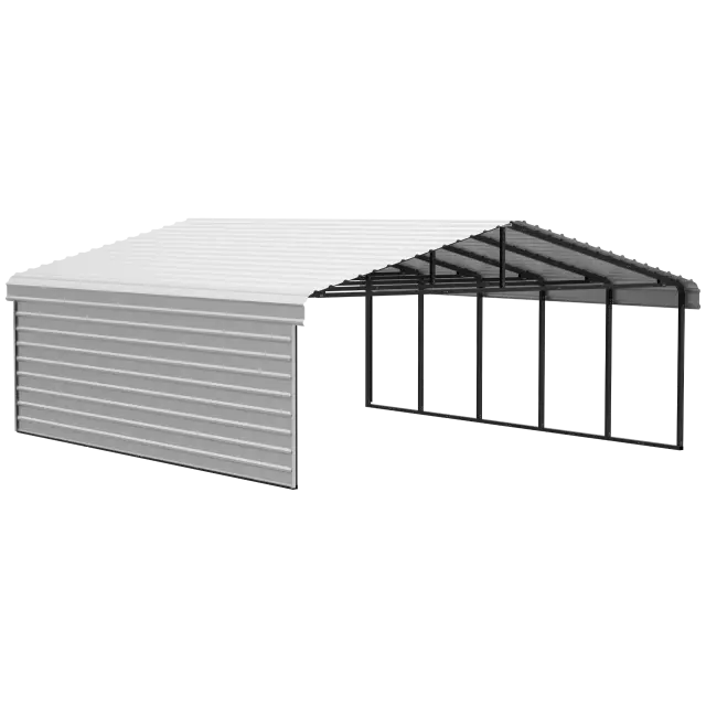 Arrow Carports Abri d'auto en acier galvanisé, avec enceinte 1 côté, Kit abri d'auto métallique, 20' x 24' x 9', coquille d'œuf