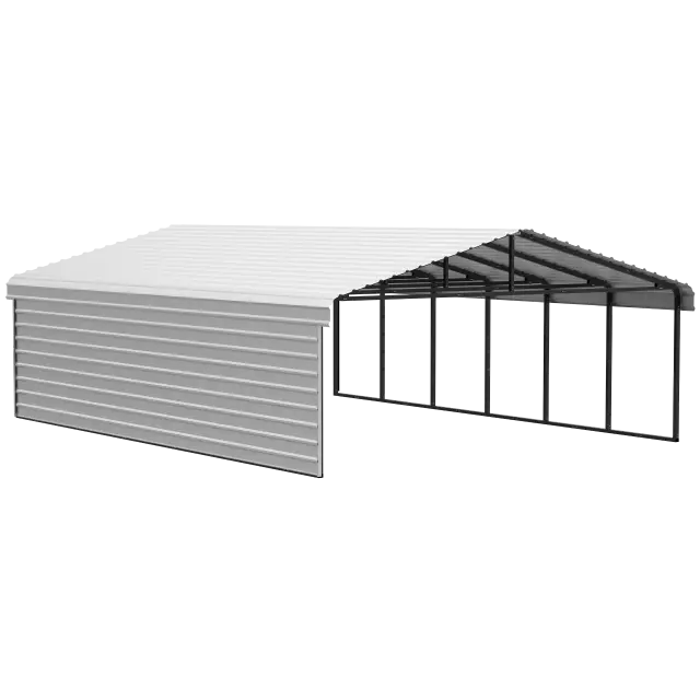 Arrow Carports Abri d'auto en acier galvanisé, avec enceinte 1 côté, Kit abri d'auto métallique, 20' x 29' x 7', coquille d'œuf