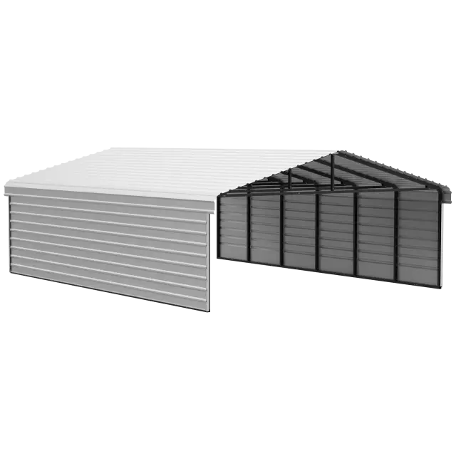 Arrow Carports Abri d'auto en acier galvanisé, avec enceinte 2 côtés, Kit abri d'auto métallique, 20' x 29' x 7', coquille d'œuf