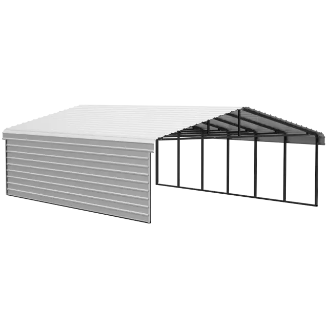Arrow Carports Galvanized Steel Carport, with 1-Sided Enclosure, Compact Car Metal Carport Kit, 20' x 29' x 9" , Eggshell