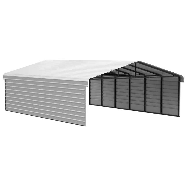 Arrow Carports Abri d'auto en acier galvanisé, avec enceinte 2 côtés, Kit abri d'auto métallique, 20' x 29' x 9', coquille d'œuf