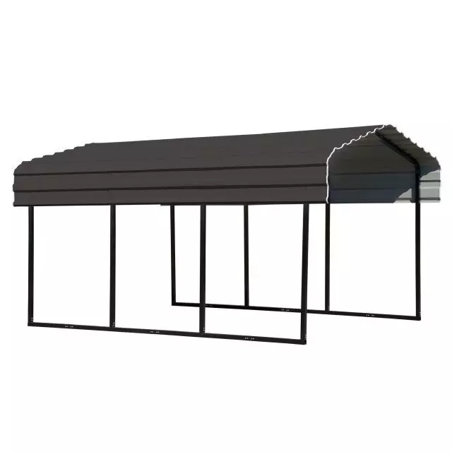 Abri d'auto en acier galvanisé 10 x 15 x 7 pi, noir/charbon