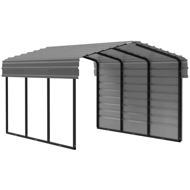 Arrow Carports Galvanized Steel Carport, with 1-Sided Enclosure, Compact Car Metal Carport Kit, 10' x 15' x 7', Charcoal