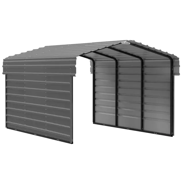 Arrow Carports Abri d'auto en acier galvanisé, avec enceinte 2 côtés, Kit abri d'auto métallique, 10' x 15' x 7', charbon