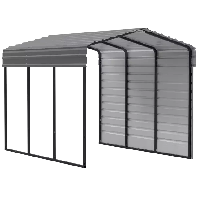 Arrow Carports Galvanized Steel Carport, with 1-Sided Enclosure, Compact Car Metal Carport Kit, 10' x 15' x 9' , Charcoal