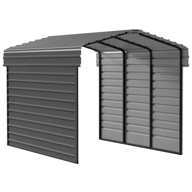 Arrow Carports Galvanized Steel Carport, with 2-Sided Enclosure, Compact Car Metal Carport Kit, 10' x 15' x 9' , Charcoal