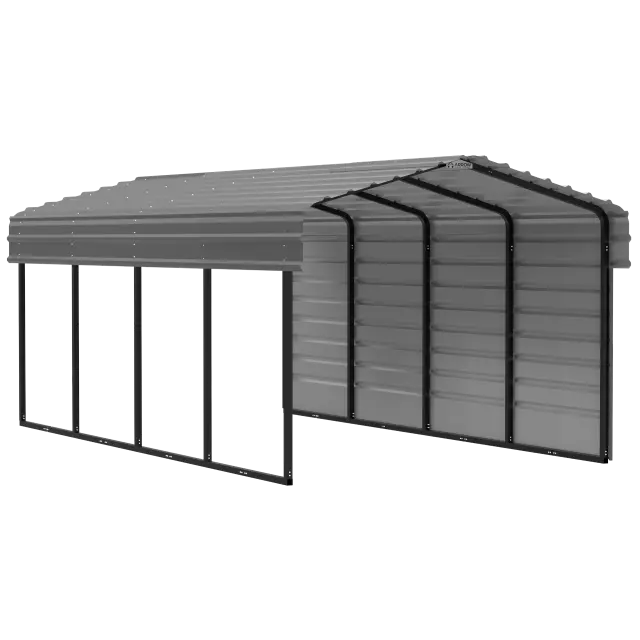 Arrow Carports Galvanized Steel Carport, with 1-Sided Enclosure, Compact Car Metal Carport Kit, 10' x 20' x 7' , Charcoal