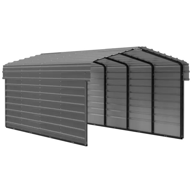 Arrow Carports Galvanized Steel Carport, with 2-Sided Enclosure, Compact Car Metal Carport Kit, 10' x 20' x 7' , Charcoal