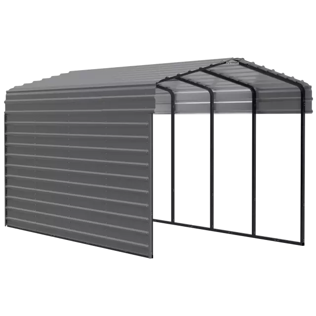 Abri d'auto Arrow en acier galvanisé 10 x 20 x 9 pi, fermé sur 1 côté, charbon