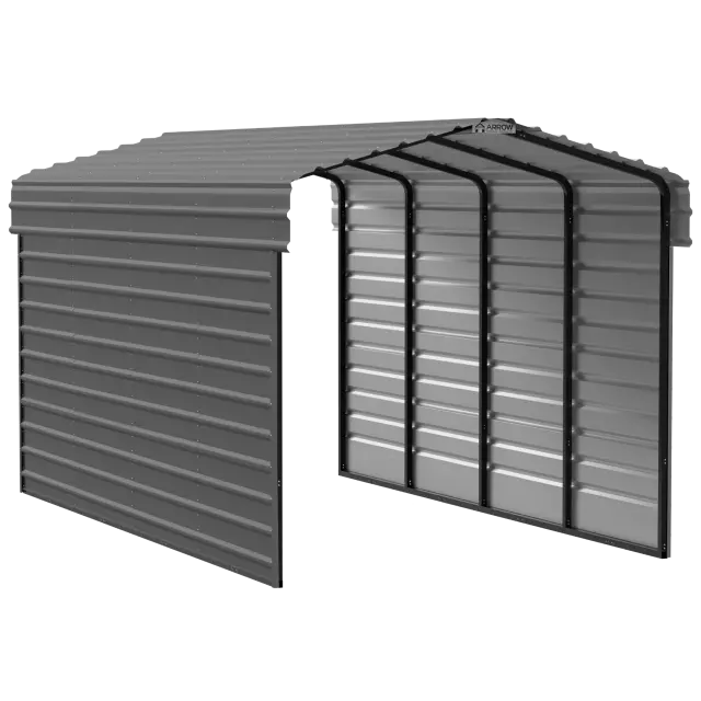 Arrow Carports Galvanized Steel Carport, with 2-Sided Enclosure, Compact Car Metal Carport Kit, 10' x 20' x 9' , Charcoal