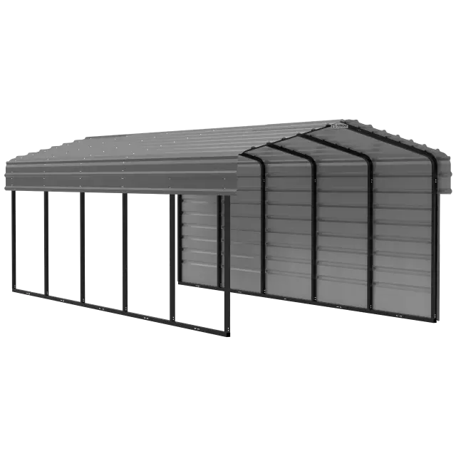 Abri d'auto Arrow en acier galvanisé 10 x 24 x 7 pi, fermé sur 1 côté, charbon