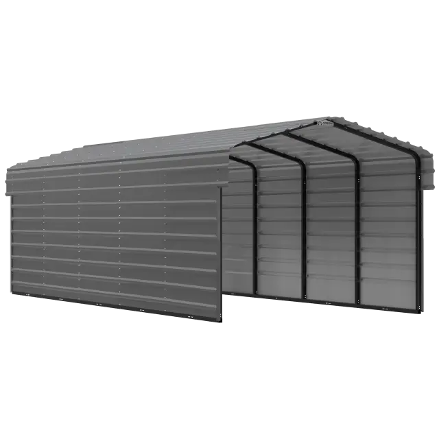 Abri d'auto Arrow en acier galvanisé 10 x 24 x 7 pi, fermé sur 2 côtés, charbon