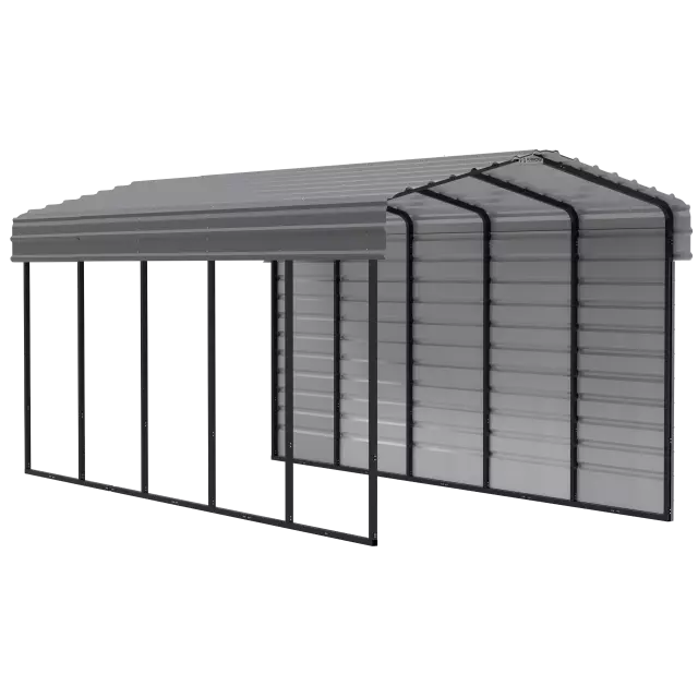 Abri d'auto Arrow en acier galvanisé 10 x 24 x 9 pi, fermé sur 1 côté, charbon