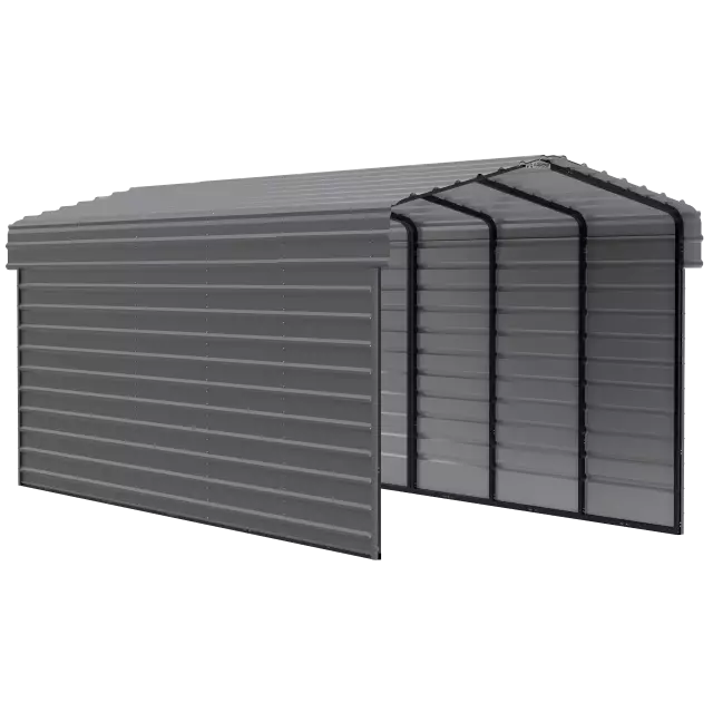 Abri d'auto Arrow en acier galvanisé 10 x 24 x 9 pi, fermé sur 2 côtés, charbon